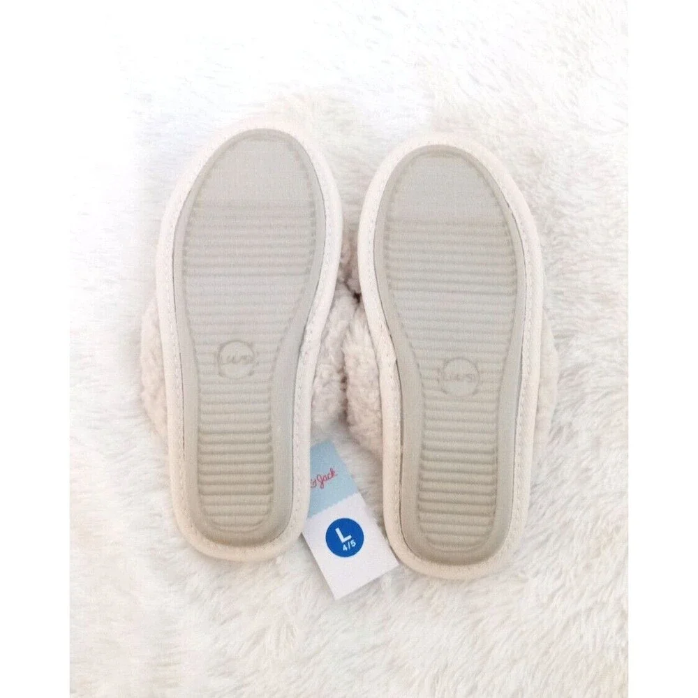 Cat & Jack Girls Soft & Furry Cross Front Slide Slippers (Size L/4-5) Off-White